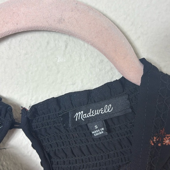 Madewell Georgette Smocked Mockneck Top in Amie Floral Black size Small - Picture 5 of 12